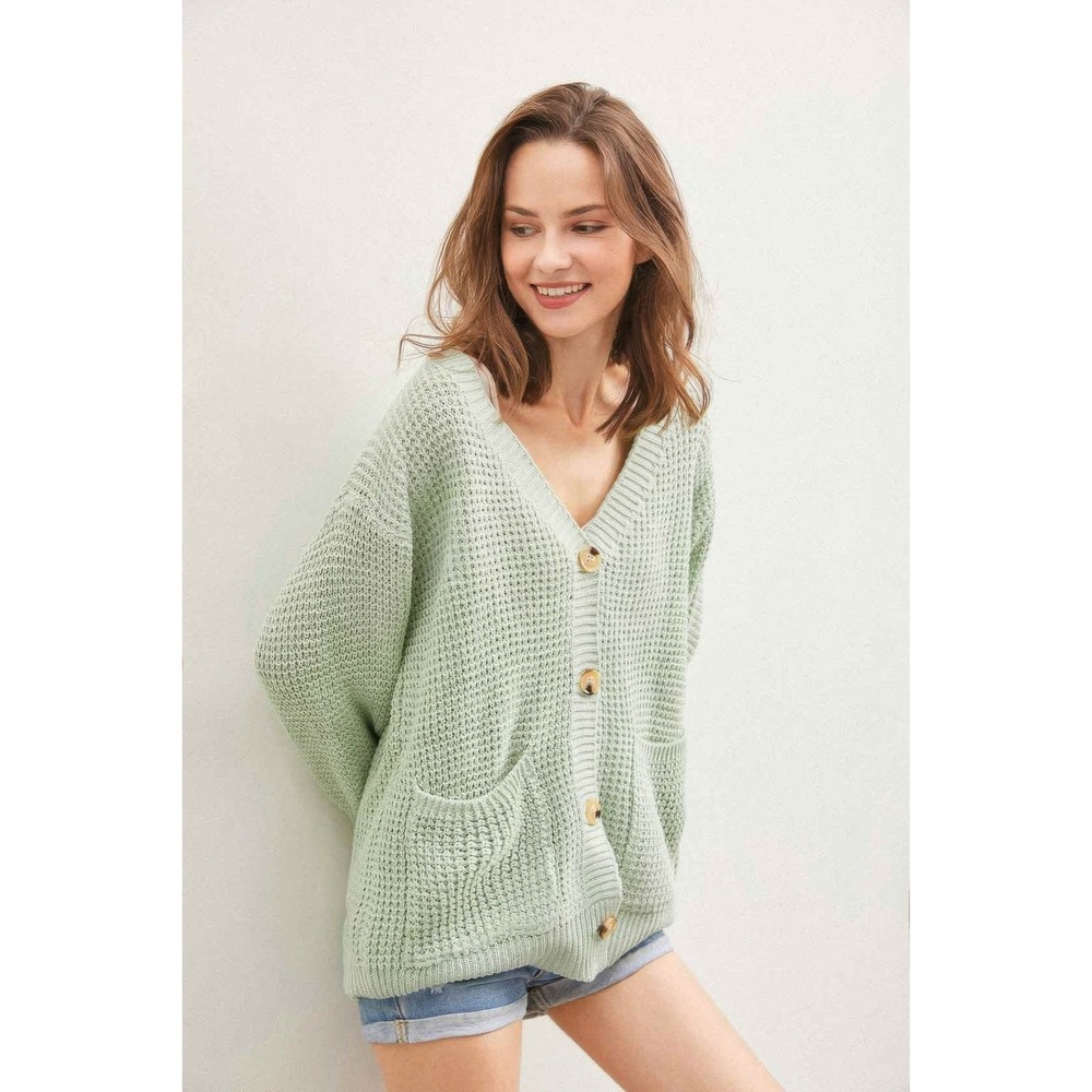 Ribbed Knit Oversized‎ V Neck Cardigan Women, size Small